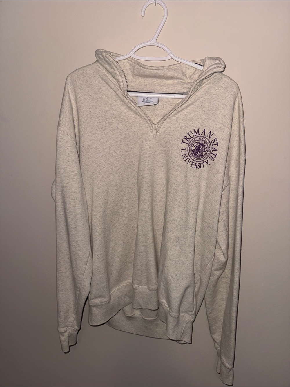 Champion Cream Quarter-Zip with Purple Truman State Seal